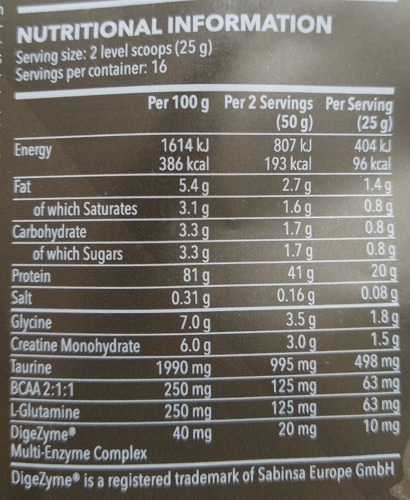 Foto da tabela nutricional