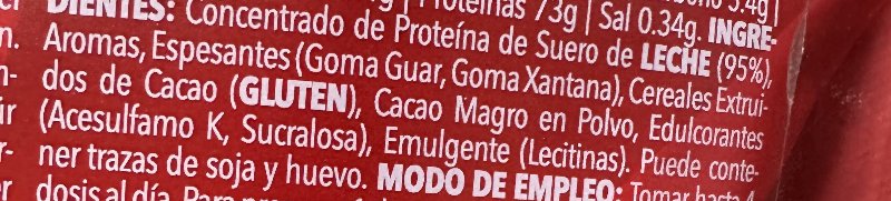 Foto da lista de ingredientes