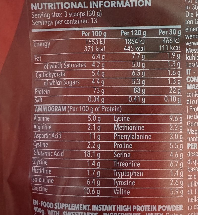 Foto da tabela nutricional