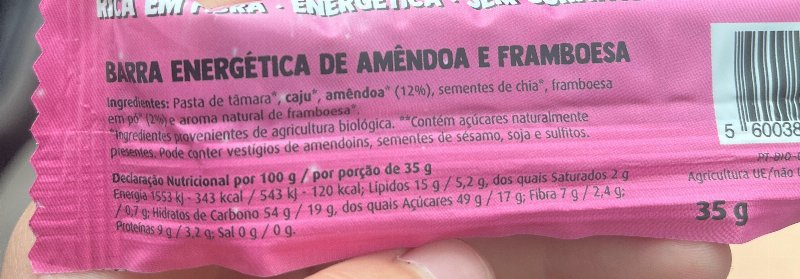Foto da tabela nutricional