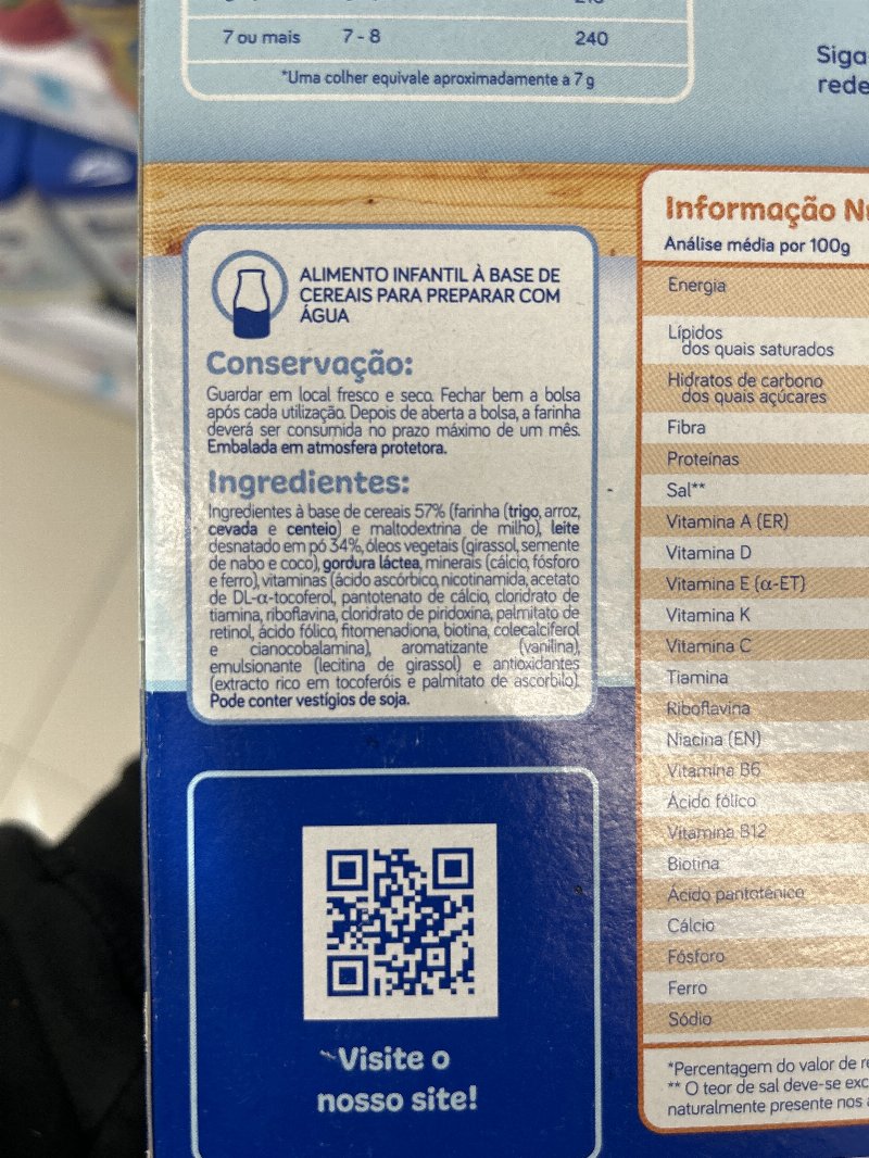 Foto da lista de ingredientes