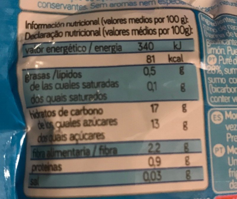 Foto da tabela nutricional