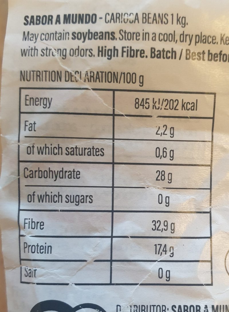 Foto da tabela nutricional
