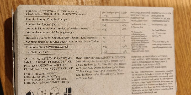 Foto da tabela nutricional