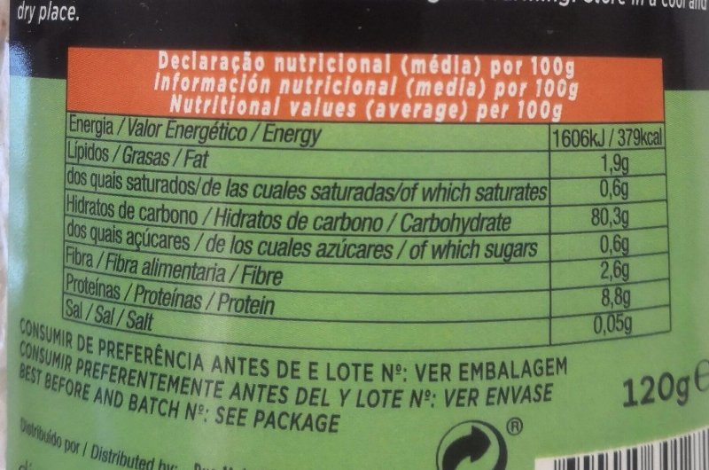 Foto da tabela nutricional