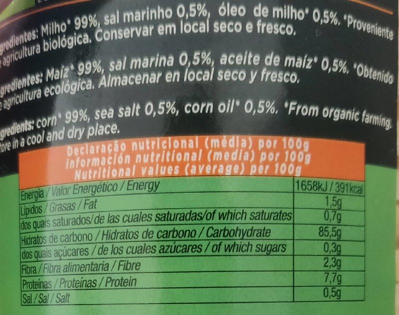 Foto da tabela nutricional