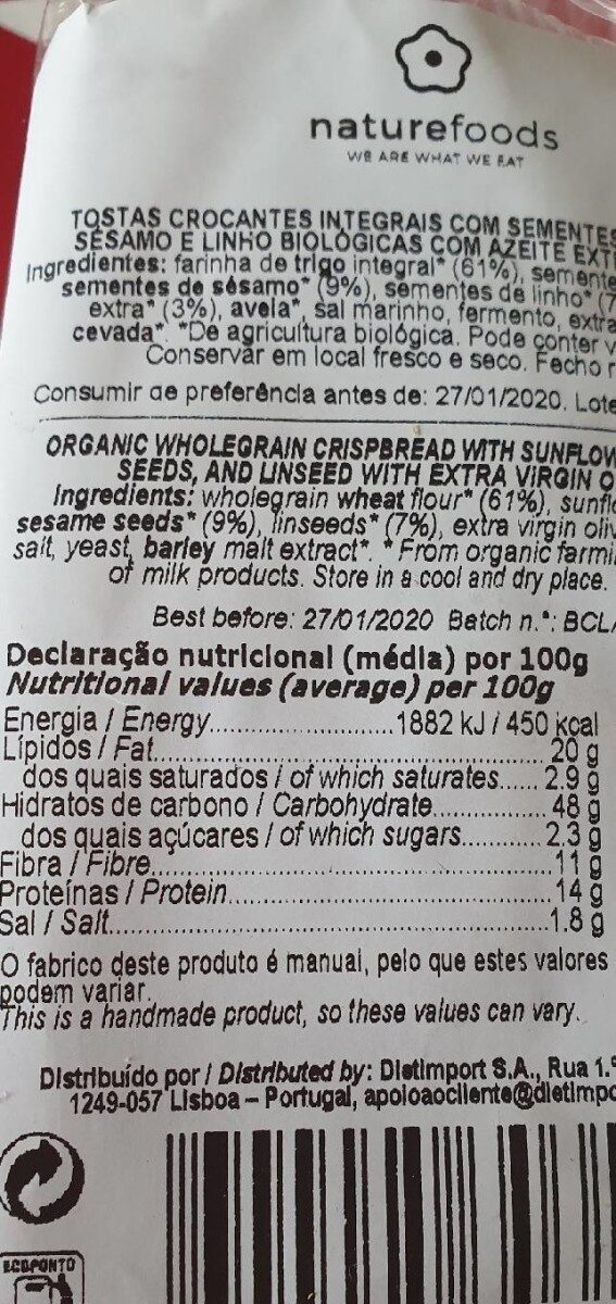 Foto da tabela nutricional