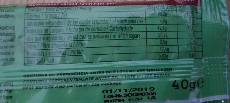 Foto da tabela nutricional