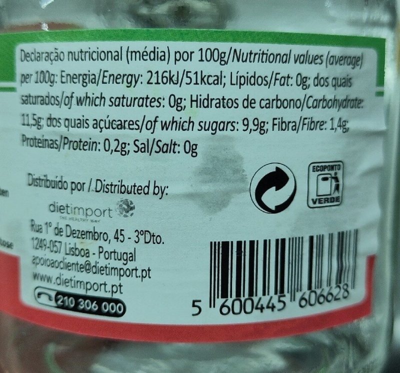 Foto da tabela nutricional