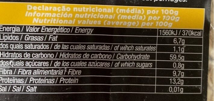 Foto da tabela nutricional