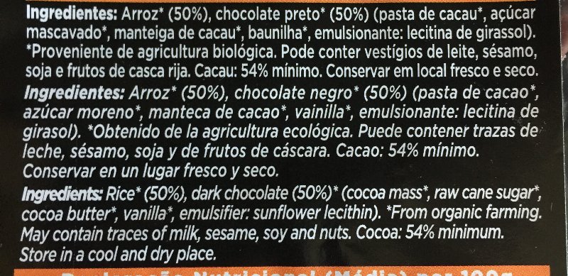 Foto da lista de ingredientes