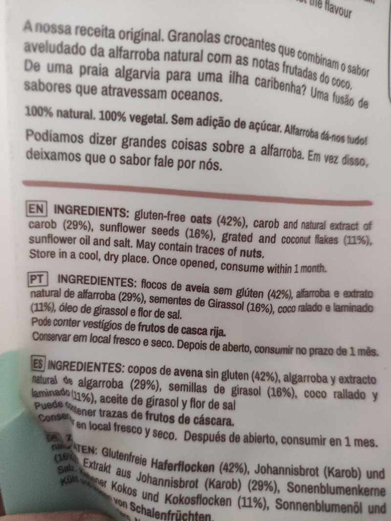 Foto da lista de ingredientes
