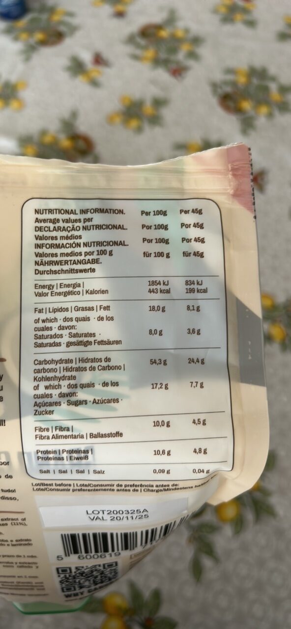 Foto da tabela nutricional