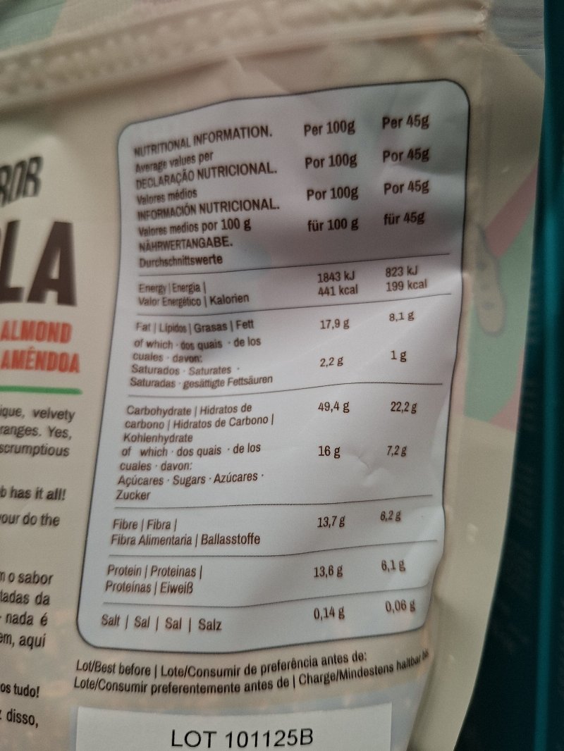 Foto da tabela nutricional
