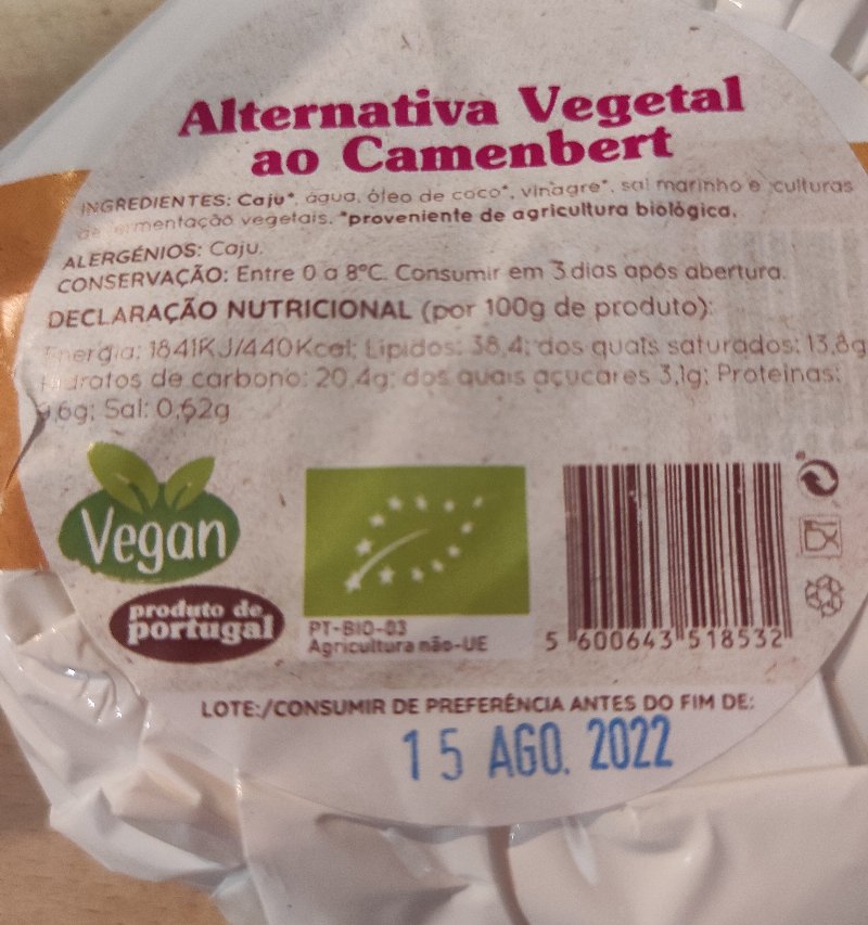 Foto da lista de ingredientes