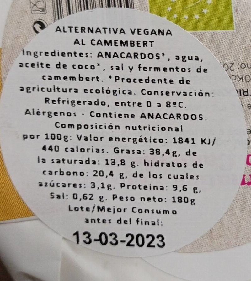 Foto da tabela nutricional