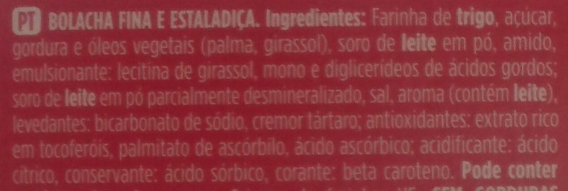 Foto da lista de ingredientes