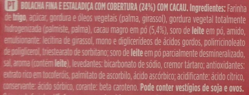Foto da lista de ingredientes