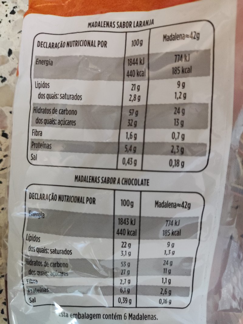 Foto da tabela nutricional