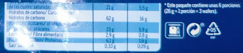 Foto da tabela nutricional