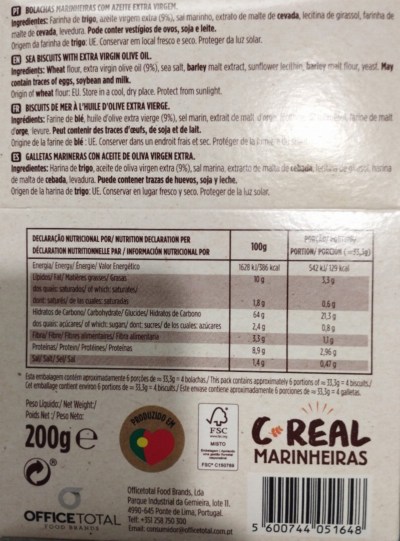 Foto da lista de ingredientes