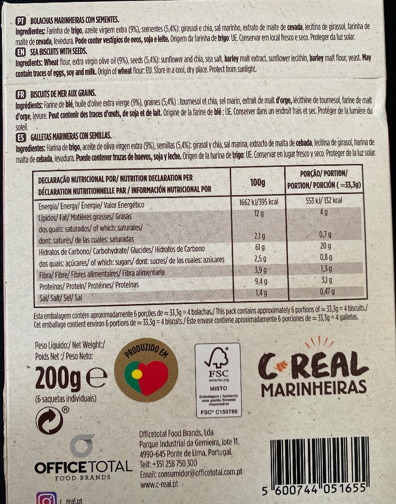 Foto da lista de ingredientes