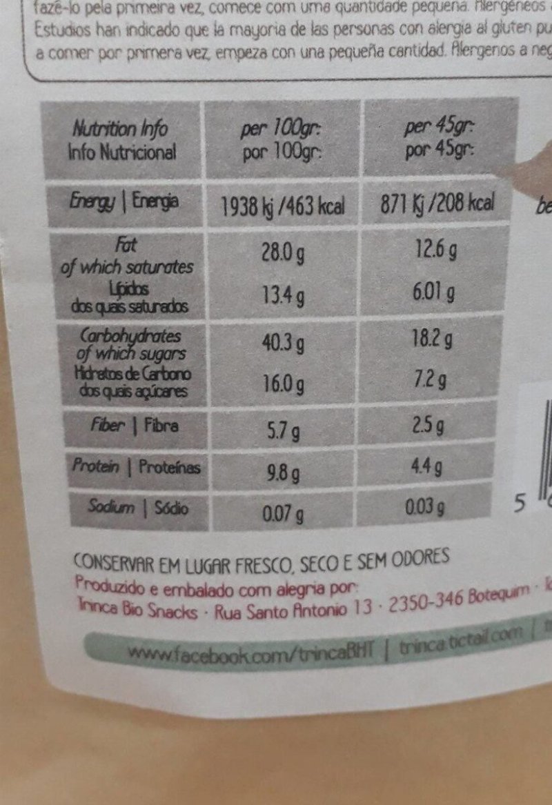 Foto da tabela nutricional