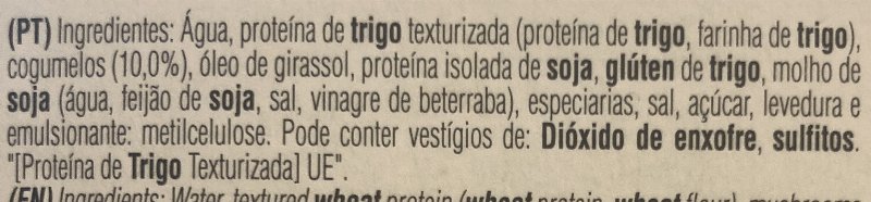 Foto da lista de ingredientes