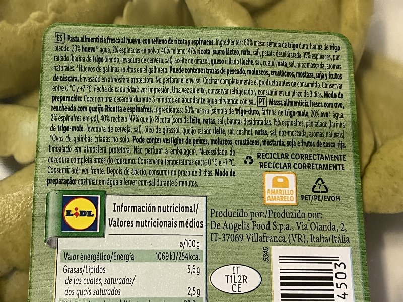 Foto da lista de ingredientes