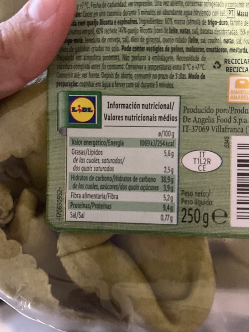 Foto da tabela nutricional