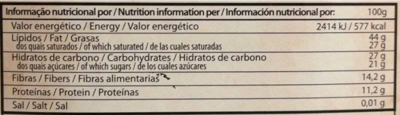 Foto da tabela nutricional
