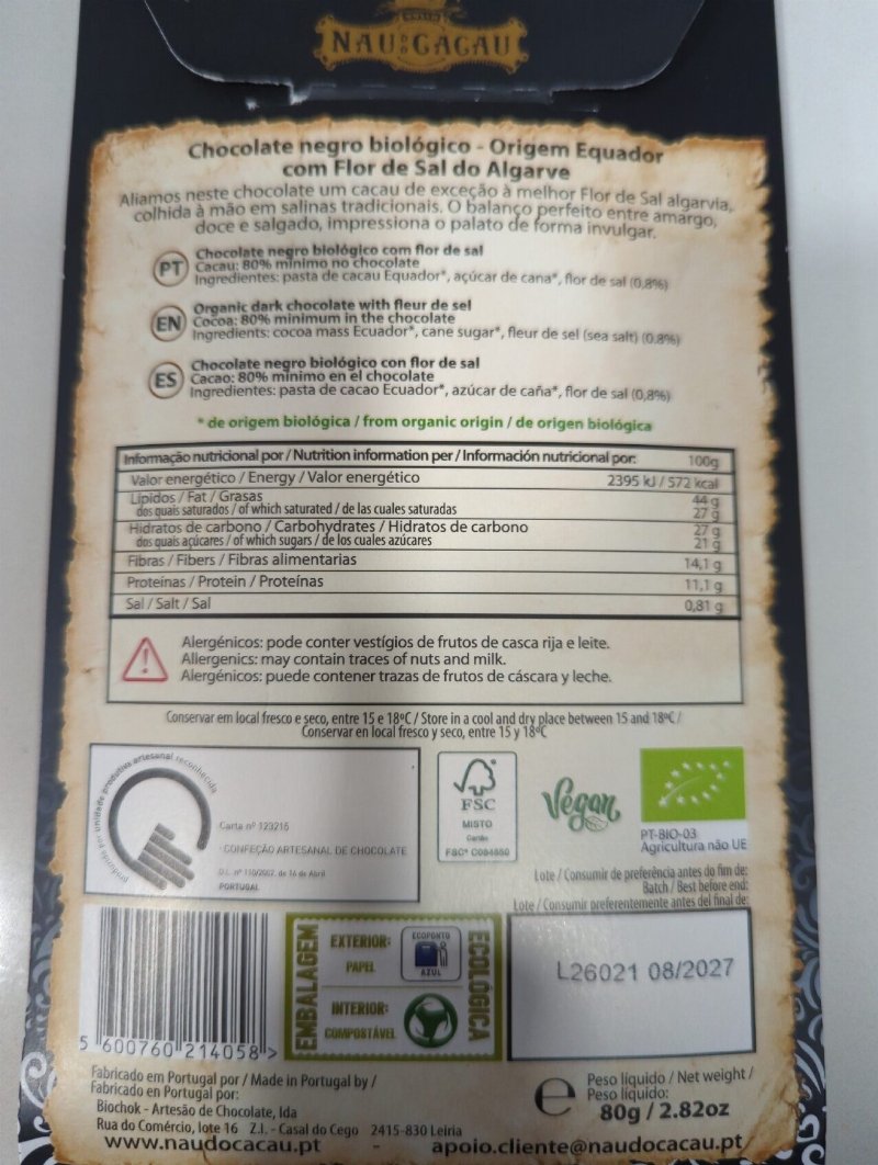 Foto da tabela nutricional