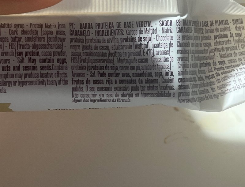 Foto da lista de ingredientes