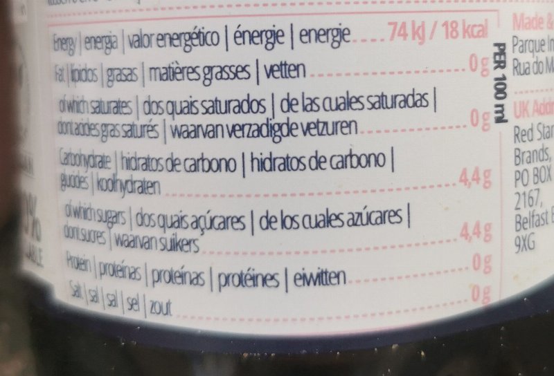 Foto da tabela nutricional