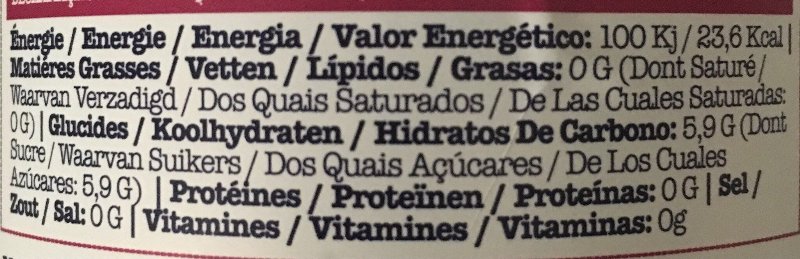 Foto da tabela nutricional