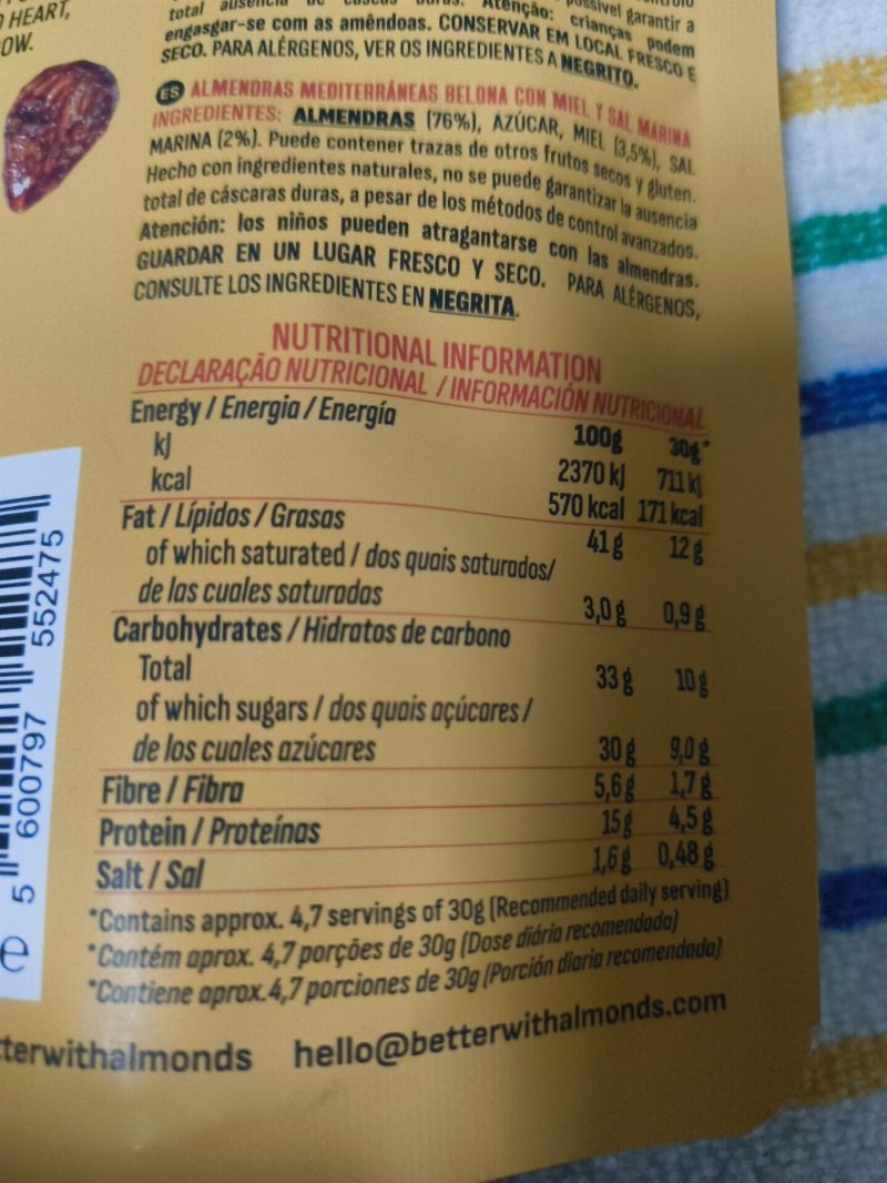 Foto da tabela nutricional