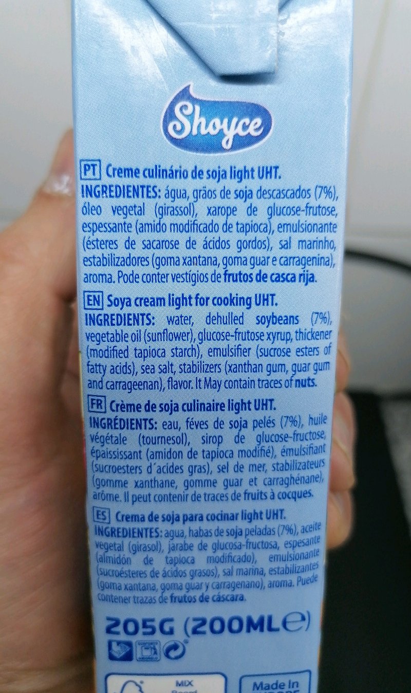 Foto da lista de ingredientes