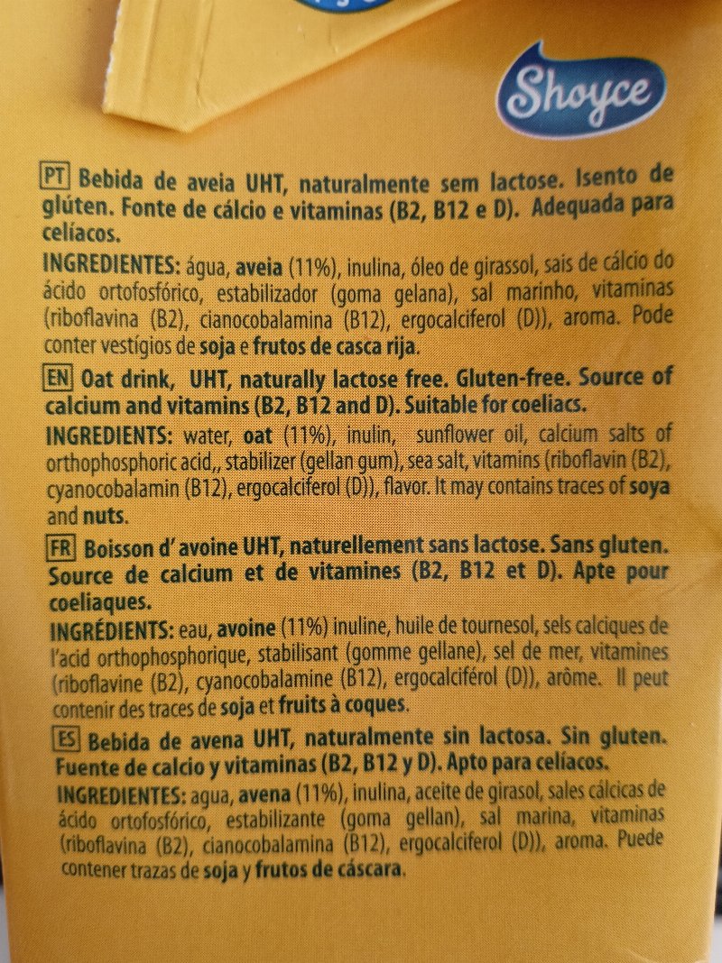 Foto da lista de ingredientes