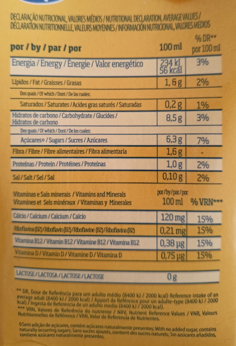 Foto da tabela nutricional