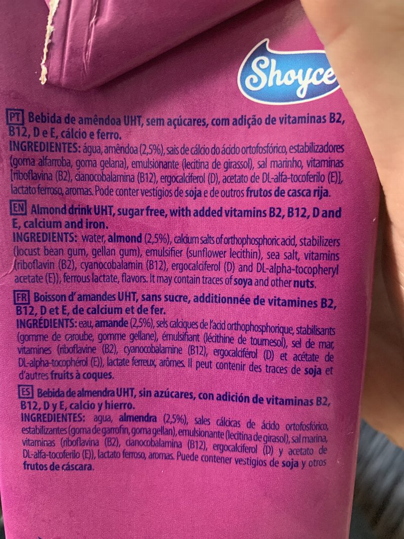 Foto da lista de ingredientes