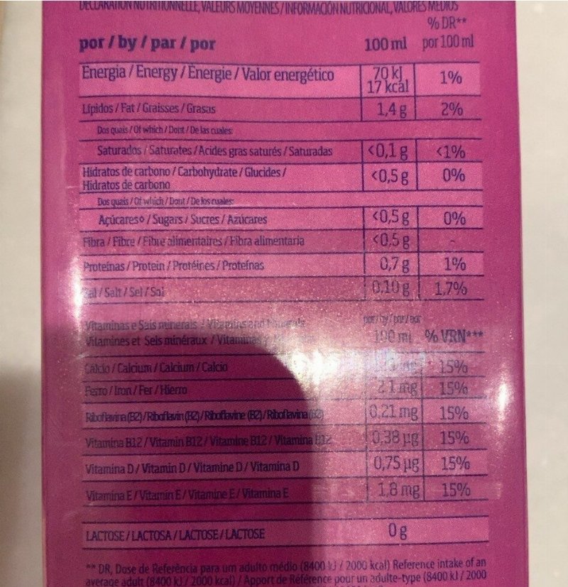 Foto da tabela nutricional