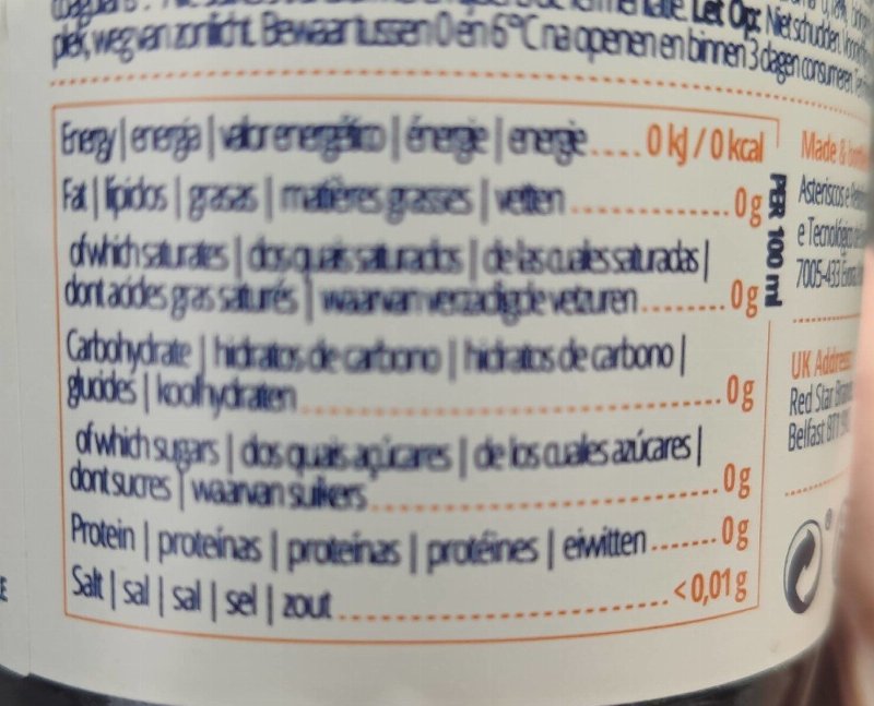 Foto da tabela nutricional