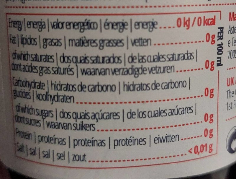 Foto da tabela nutricional