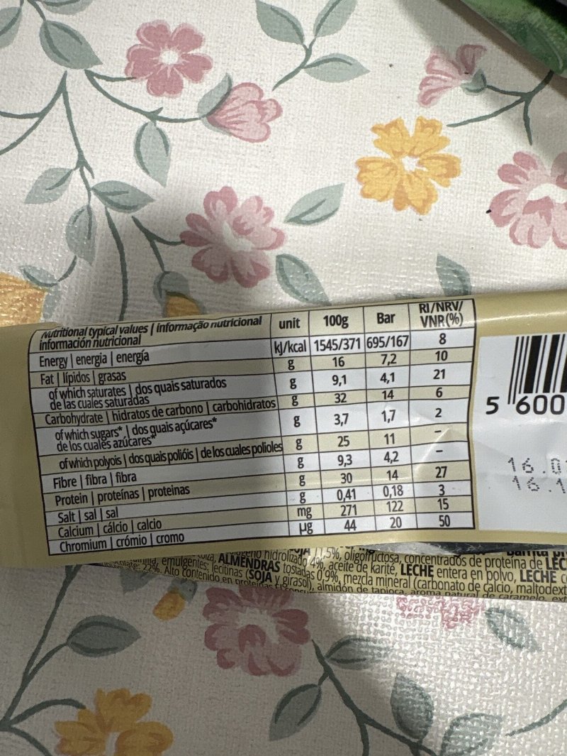 Foto da tabela nutricional