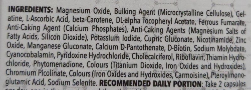 Foto da lista de ingredientes