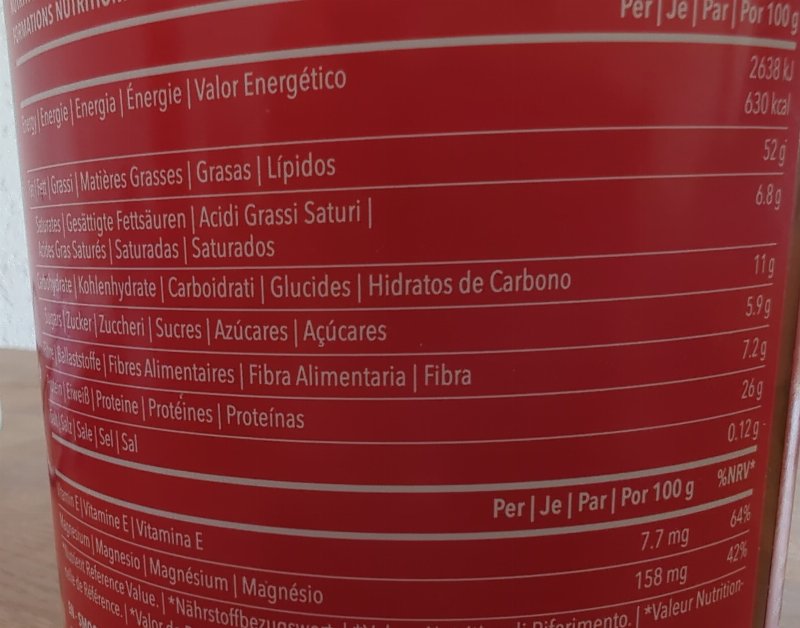Foto da tabela nutricional