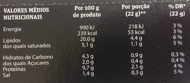 Foto da tabela nutricional