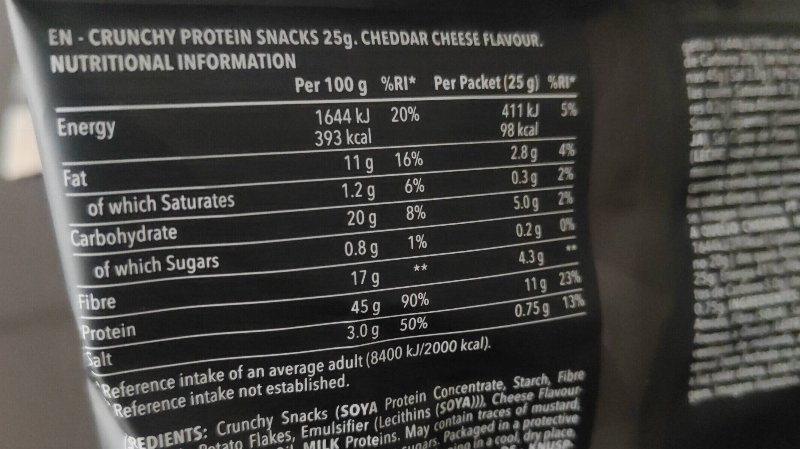 Foto da tabela nutricional
