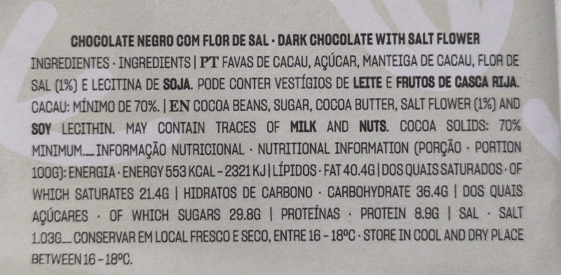 Foto da lista de ingredientes