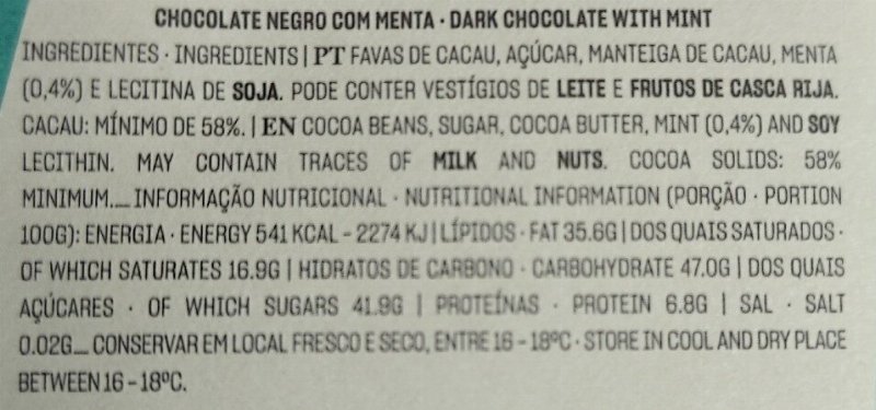 Foto da tabela nutricional